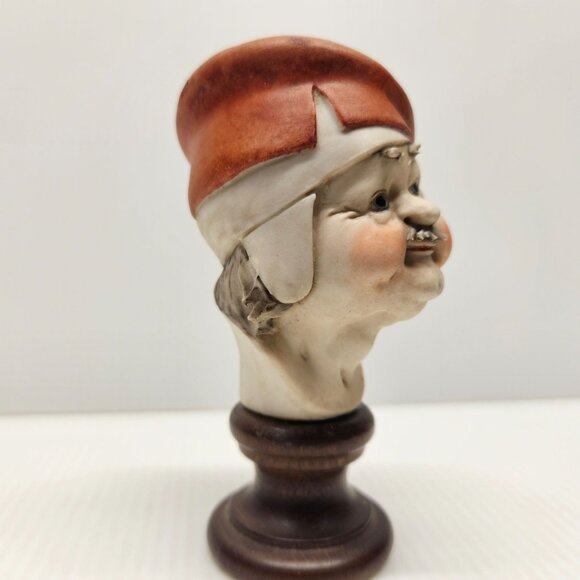 Vtg Capodimonte Porcelain Bust Figurine Village Man on Wood Base Signed Pezzato - Picture 5 of 6